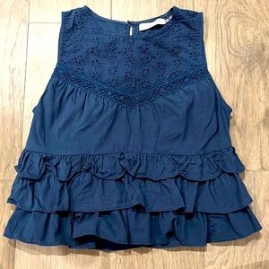 IDEM DITTO Sleeveless ruffle midriff top, navy blue, size S
